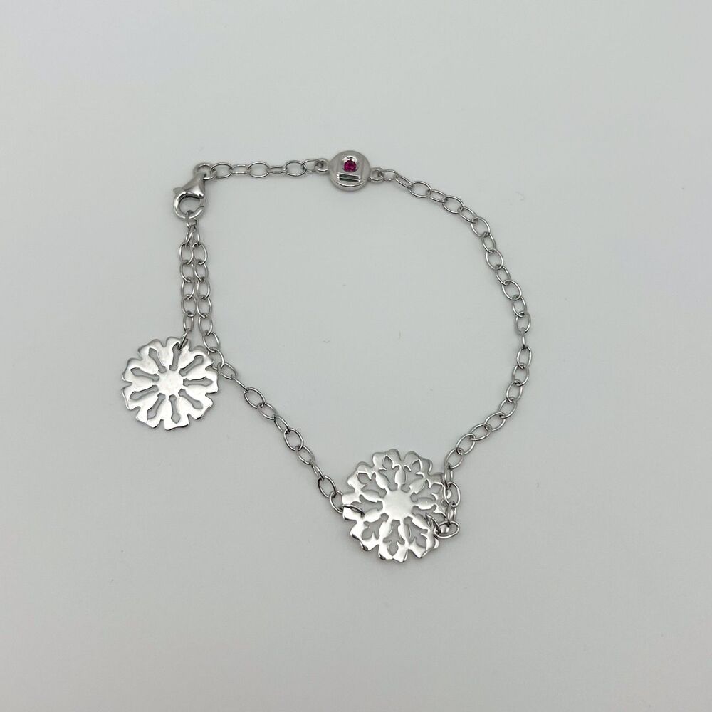 Elle Ruby Signed Sterling Silver 925 Chain Bracelet with Flower Charm